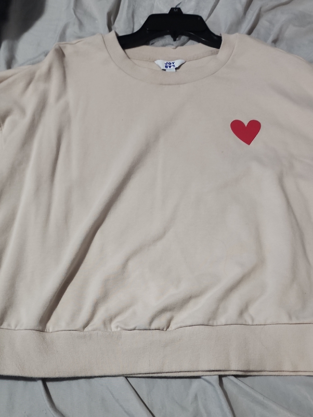 JoyLab Cream Sweatshirt with Red Heart
